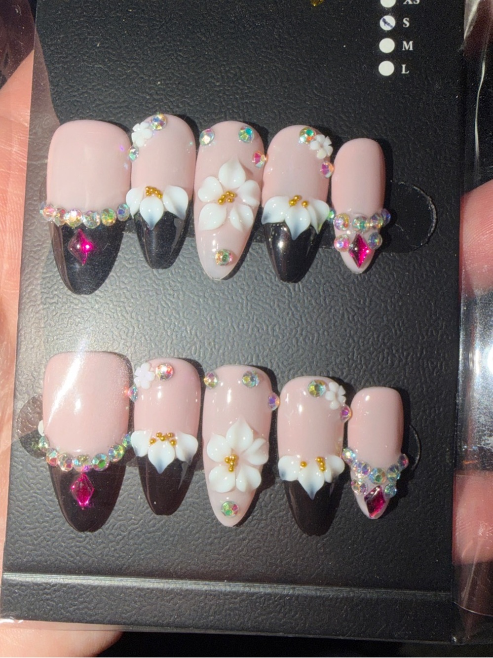 (SMALL) Pink & Black Floral Press-On Nail Set